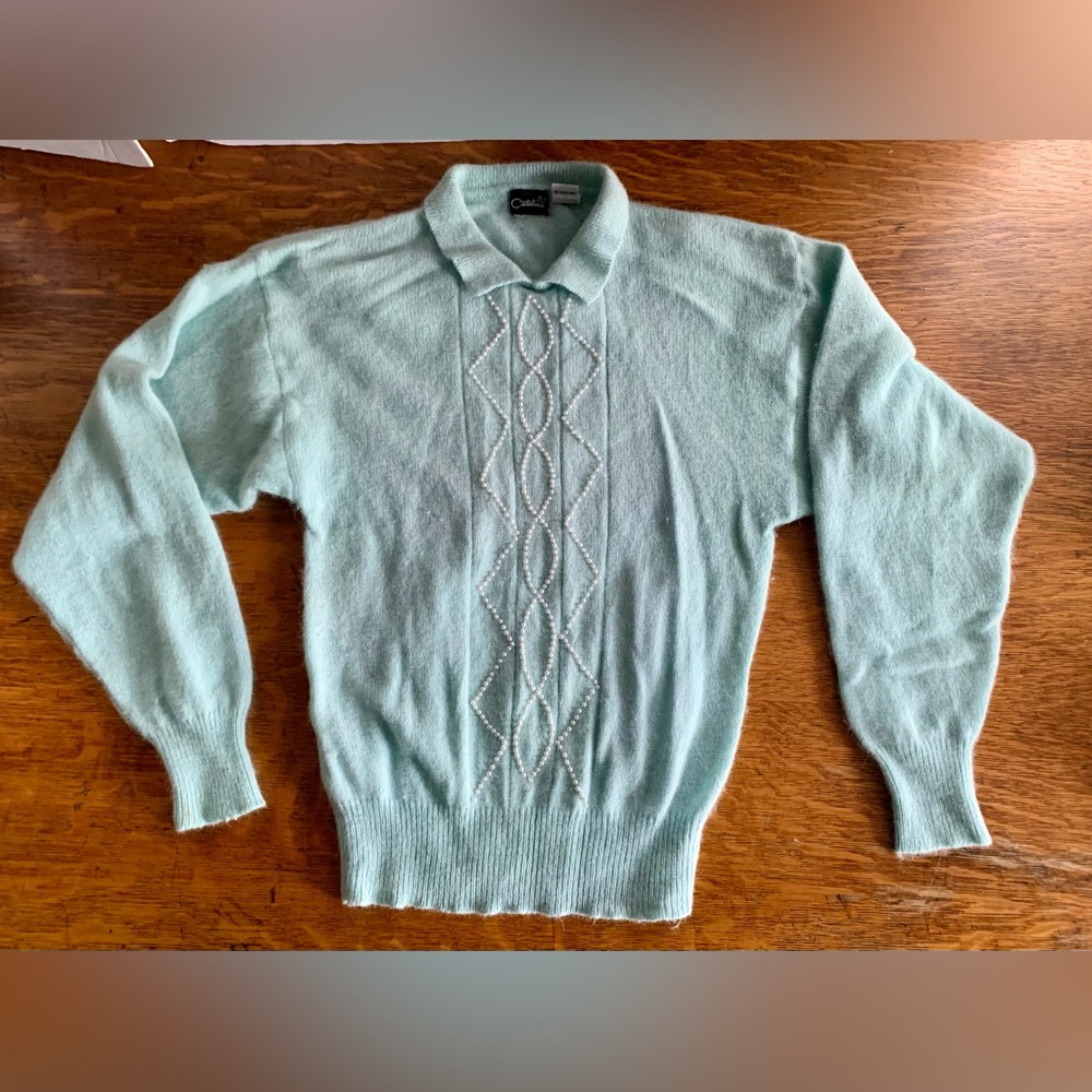 Vintage Catalina Sweater Womens S Lambswool/Rabbit Angora/Nylon 70/20/10 Mint